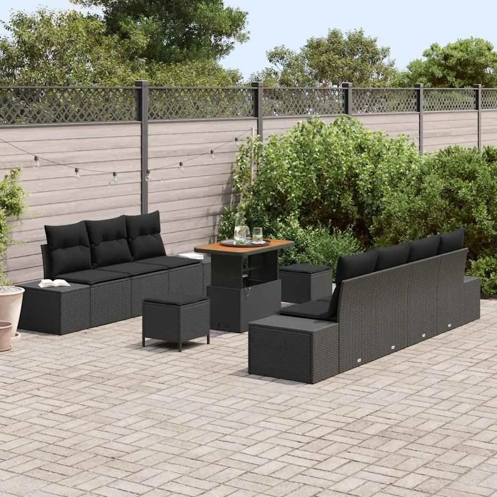Outdoor Garden Sofa Set 10 Piece Modular Lounge with Cushions Black Rattan