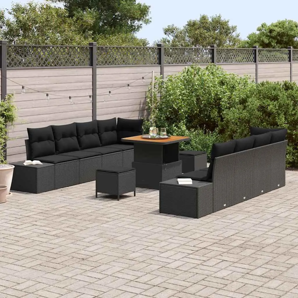 Garden Sofa Set 11 Pieces Outdoor Furniture Black Poly Rattan for Patio and Garden