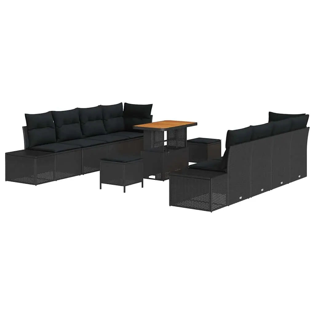 11 Piece Black Poly Rattan Sofa Set