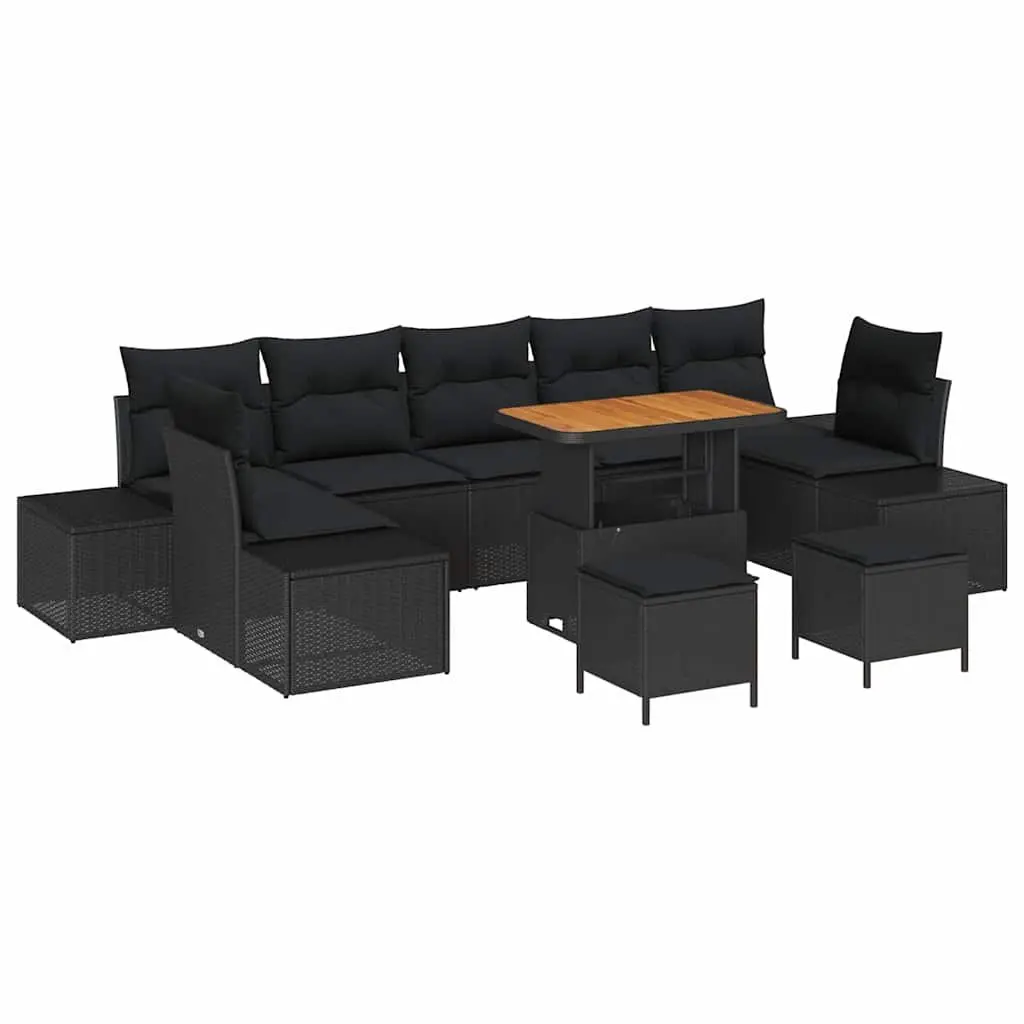 Outdoor Garden Sofa Set 10 Piece Modular Lounge Furniture Black Poly Rattan