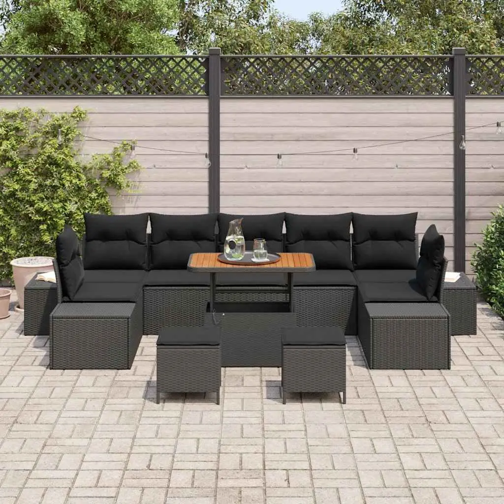 Outdoor Garden Sofa Set 10 Piece Modular Lounge Furniture Black Poly Rattan