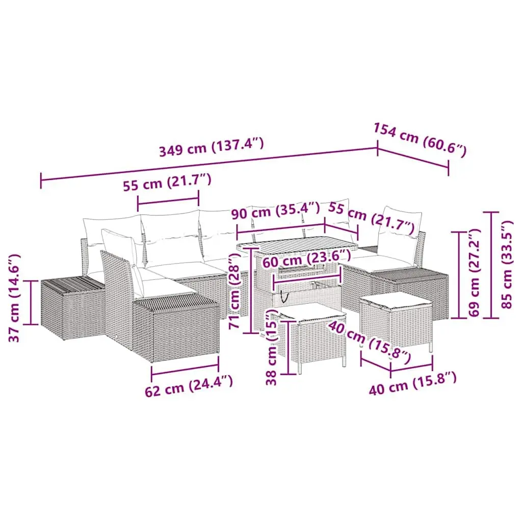 Outdoor Garden Sofa Set 10 Piece Modular Lounge Furniture Black Poly Rattan