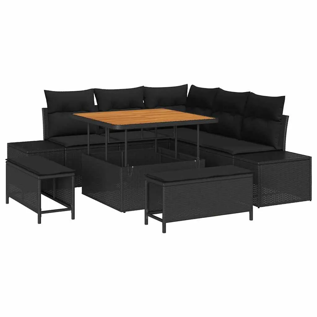 Outdoor Garden Sofa Set 8 Pieces Modular Rattan Furniture Black