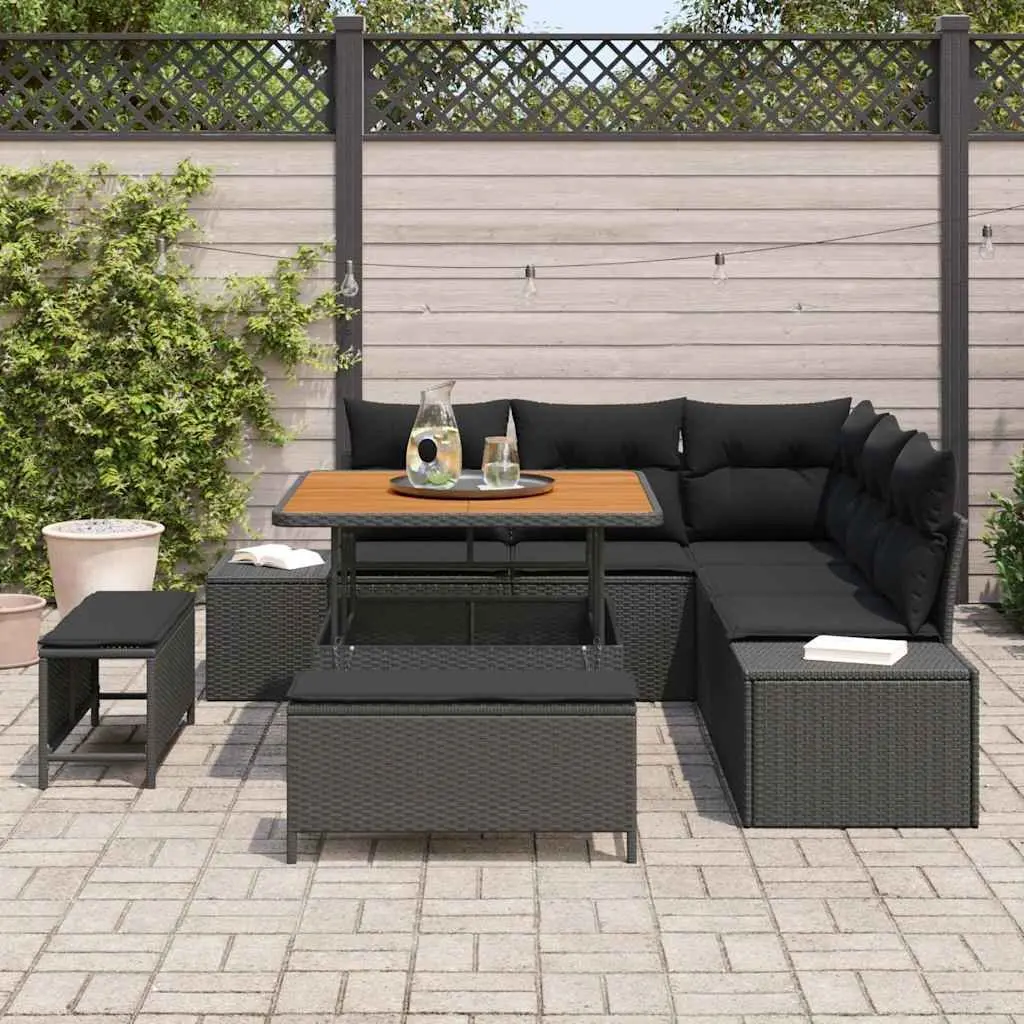 Outdoor Garden Sofa Set 8 Pieces Modular Rattan Furniture Black