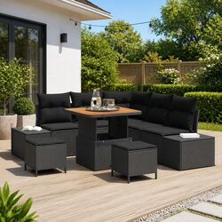 Factual 8-Piece Black Modular Garden Sofa Set