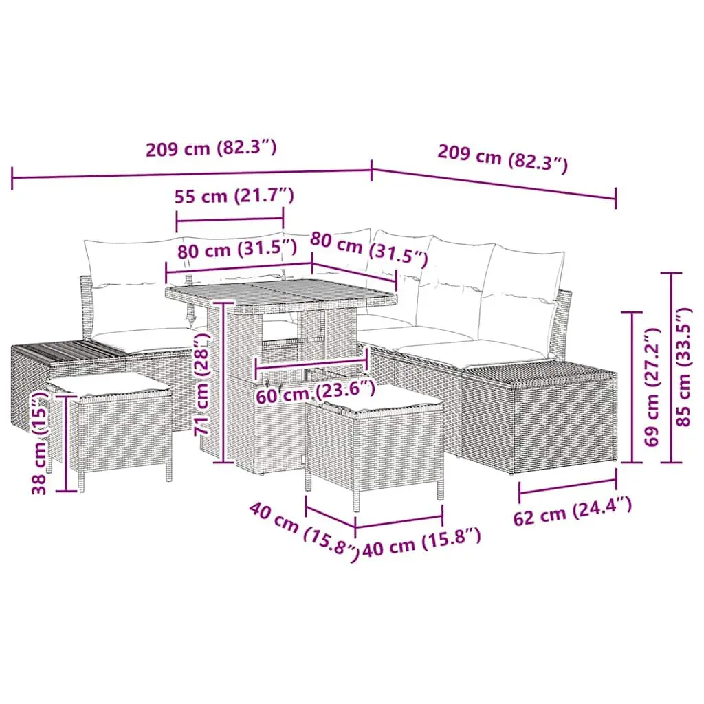 Garden Sofa Set 8 Pieces Outdoor Furniture Modular Black Poly Rattan with