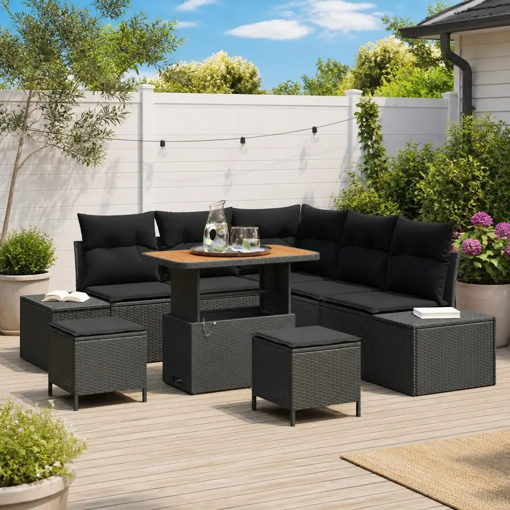 8-Piece Black Outdoor Sofa Set with Cushions