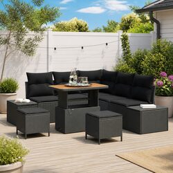 Specifications of 8-Piece Black Outdoor Sofa Set with Cushions