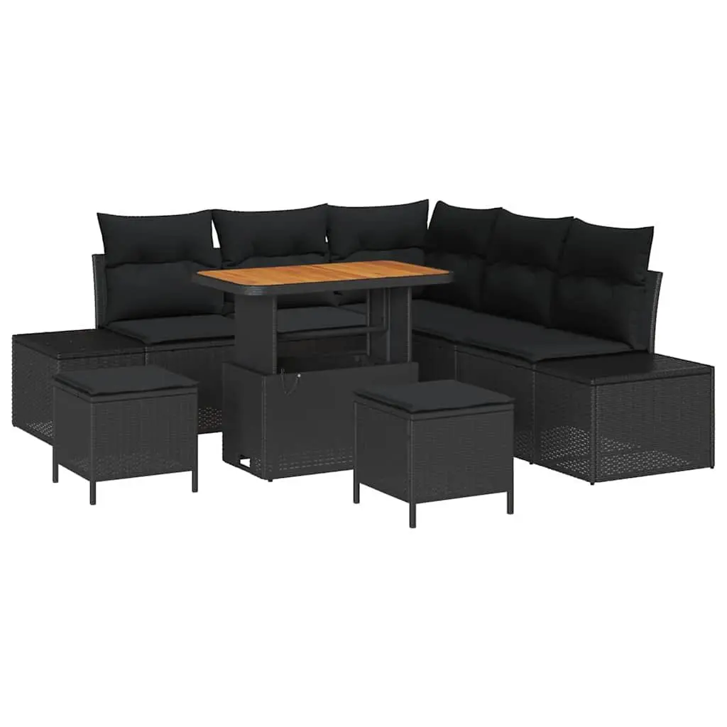 8-Piece Black Outdoor Sofa Set with Cushions
