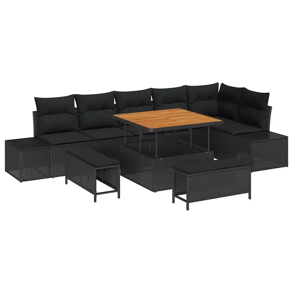 Garden Sofa Set 9 Pieces Black Outdoor Furniture Rattan Lounge Seating with