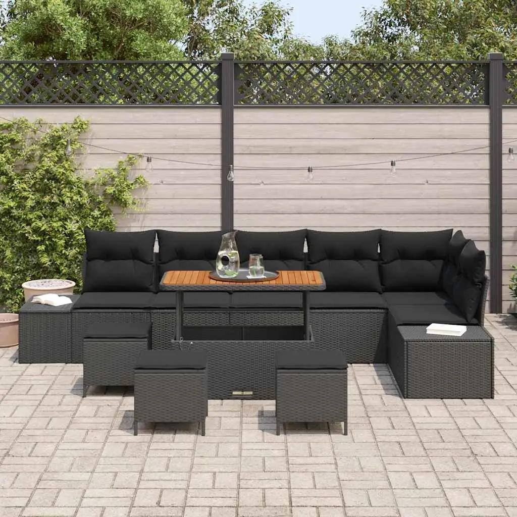 Garden Sofa Set 10 Pieces Black Poly Rattan Outdoor Furniture Lounge Seating