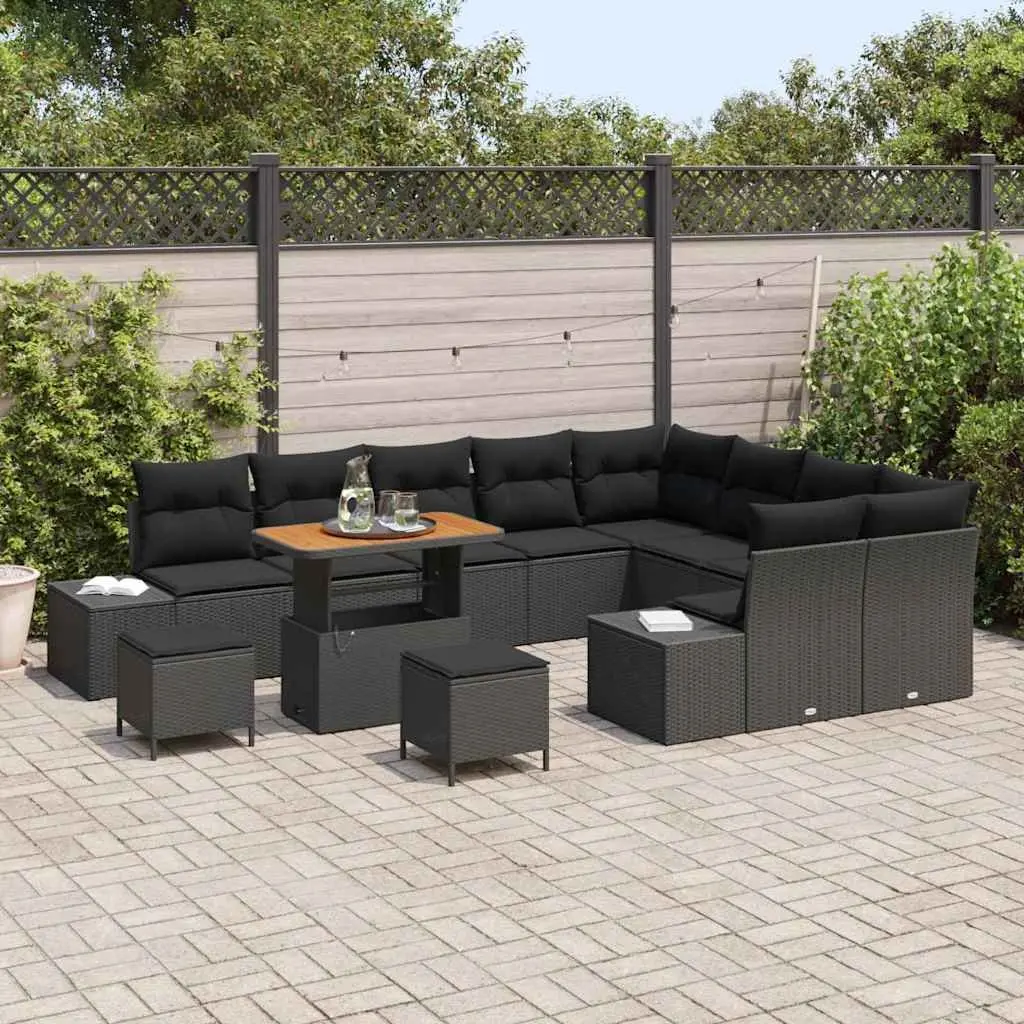Garden Sofa Set Outdoor Furniture 12 Piece Black Poly Rattan with Coffee Table