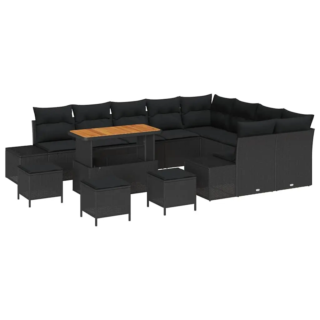 Garden Sofa Set Outdoor Use 13 Piece Black Poly Rattan with Cushions Steel Frame