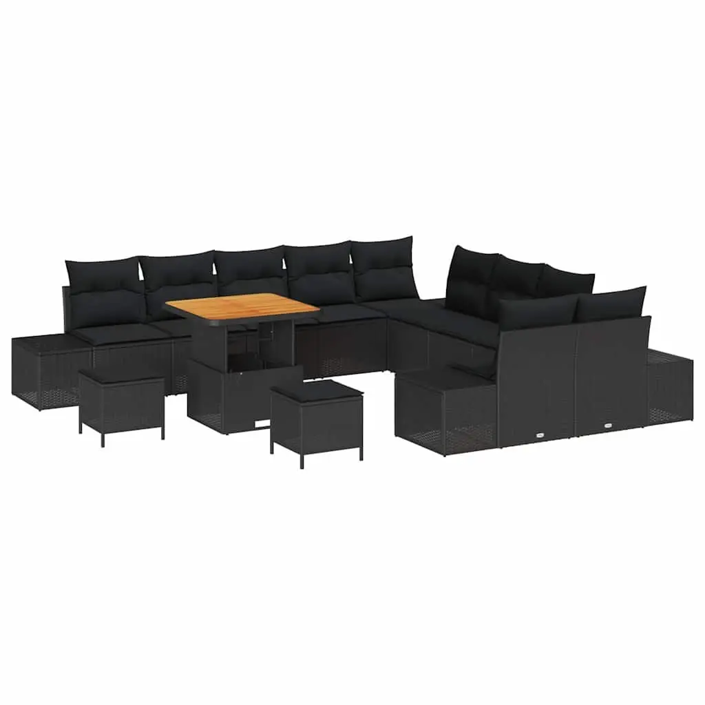 Black Poly Rattan 13-Piece Garden Sofa Set