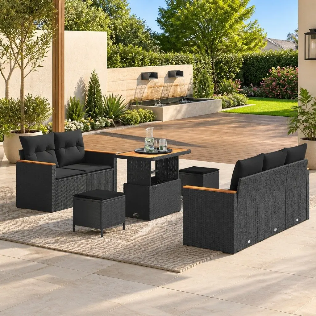 8-Piece Black Modular Patio Sofa Set