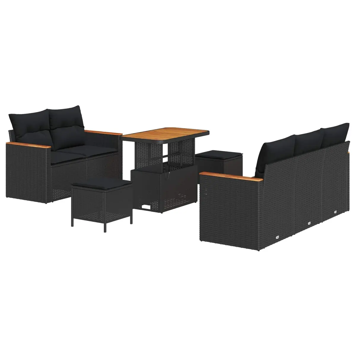 8-Piece Black Modular Patio Sofa Set