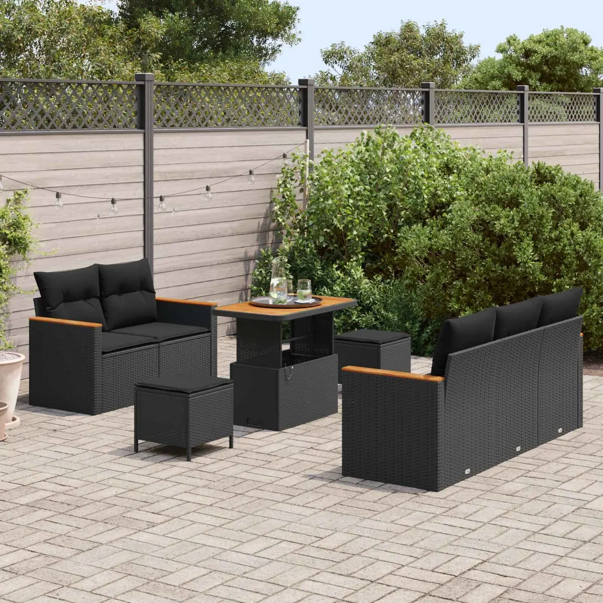8-Piece Black Modular Patio Sofa Set