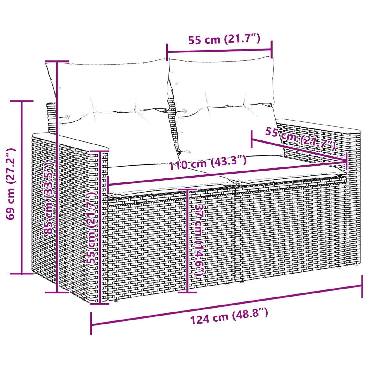 8-Piece Black Modular Patio Sofa Set
