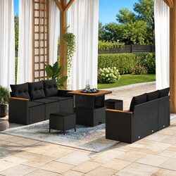 Garden Sofa Set 9 Pieces Outdoor Furniture Black Poly Rattan Modular Patio