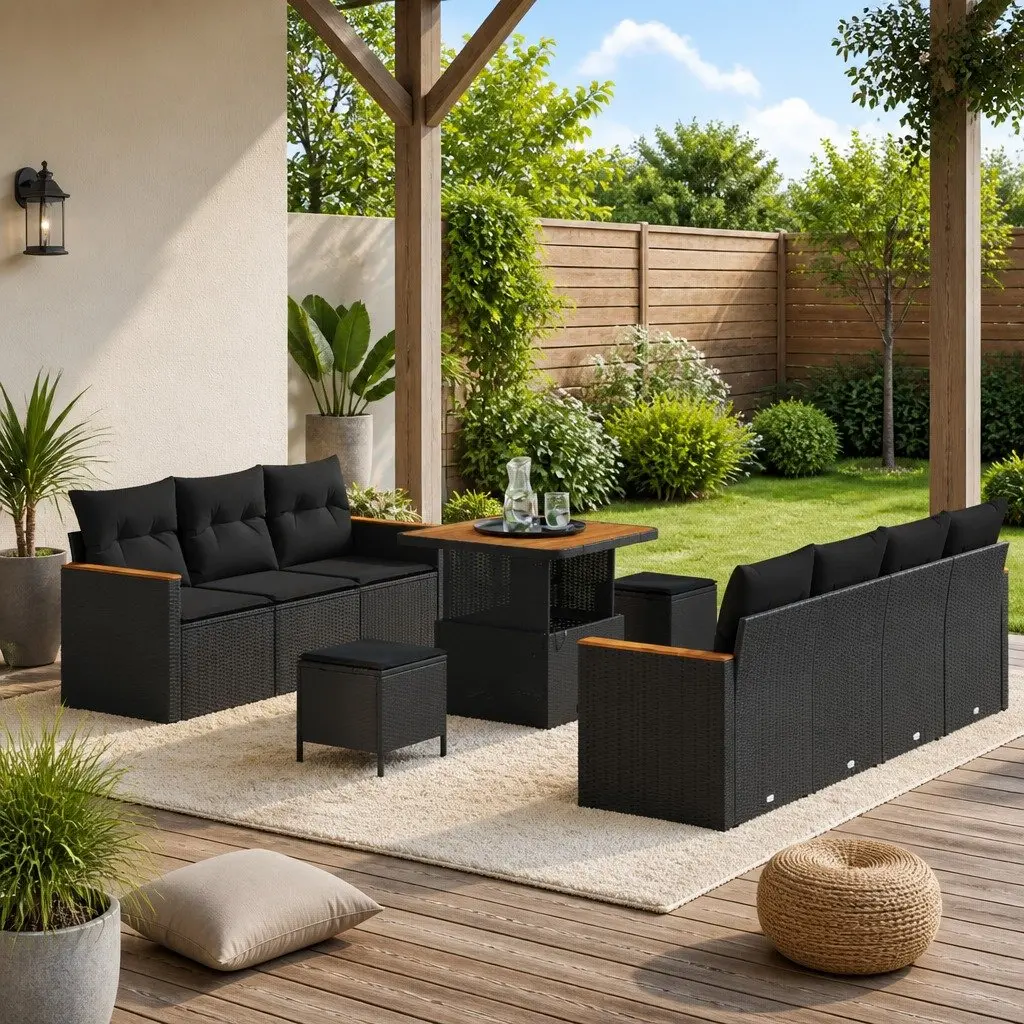 Garden Sofa Set Outdoor Lounge 10 Piece Black Rattan Modular Patio Furniture