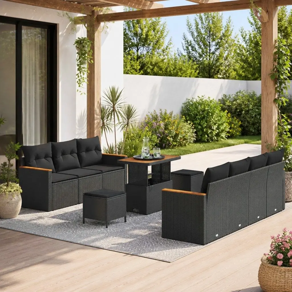 Garden Sofa Set Outdoor Patio Furniture Modular 10 Piece Black Rattan
