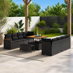 11-Piece Black Garden Sofa Set: Dimensions & Materials