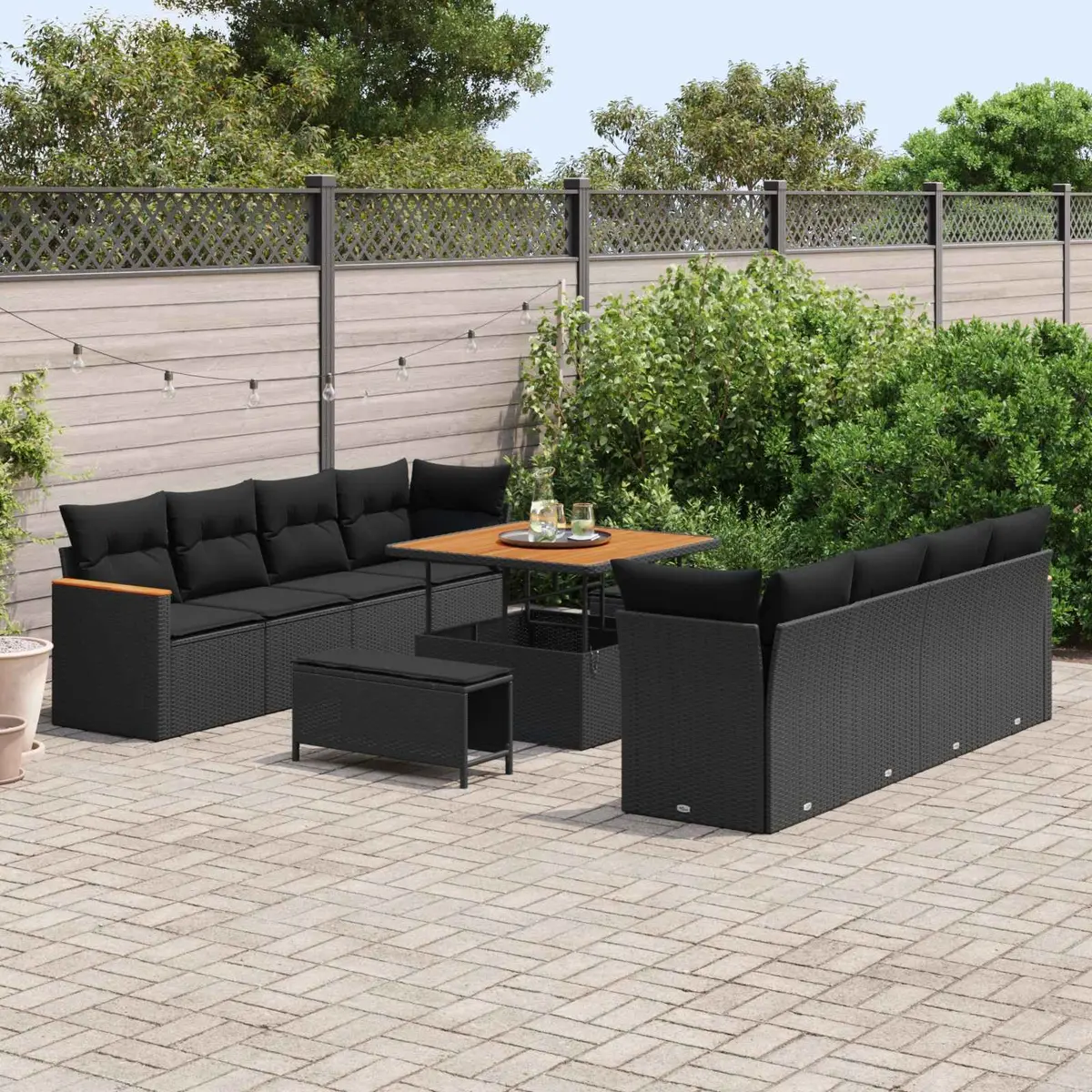 Garden Sofa Set 11 Pieces Black Outdoor Furniture Modular Patio Lounge Sectional