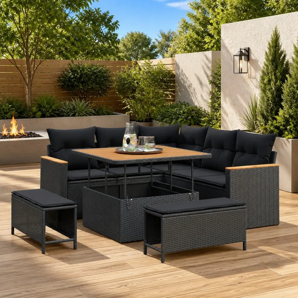 Garden Sofa Set Outdoor Furniture 8 Piece Black Modular Rattan