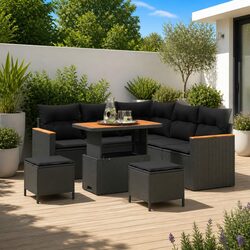 Garden Sofa Set 8 Piece Outdoor Patio Furniture Black Poly Rattan Modular Lounge
