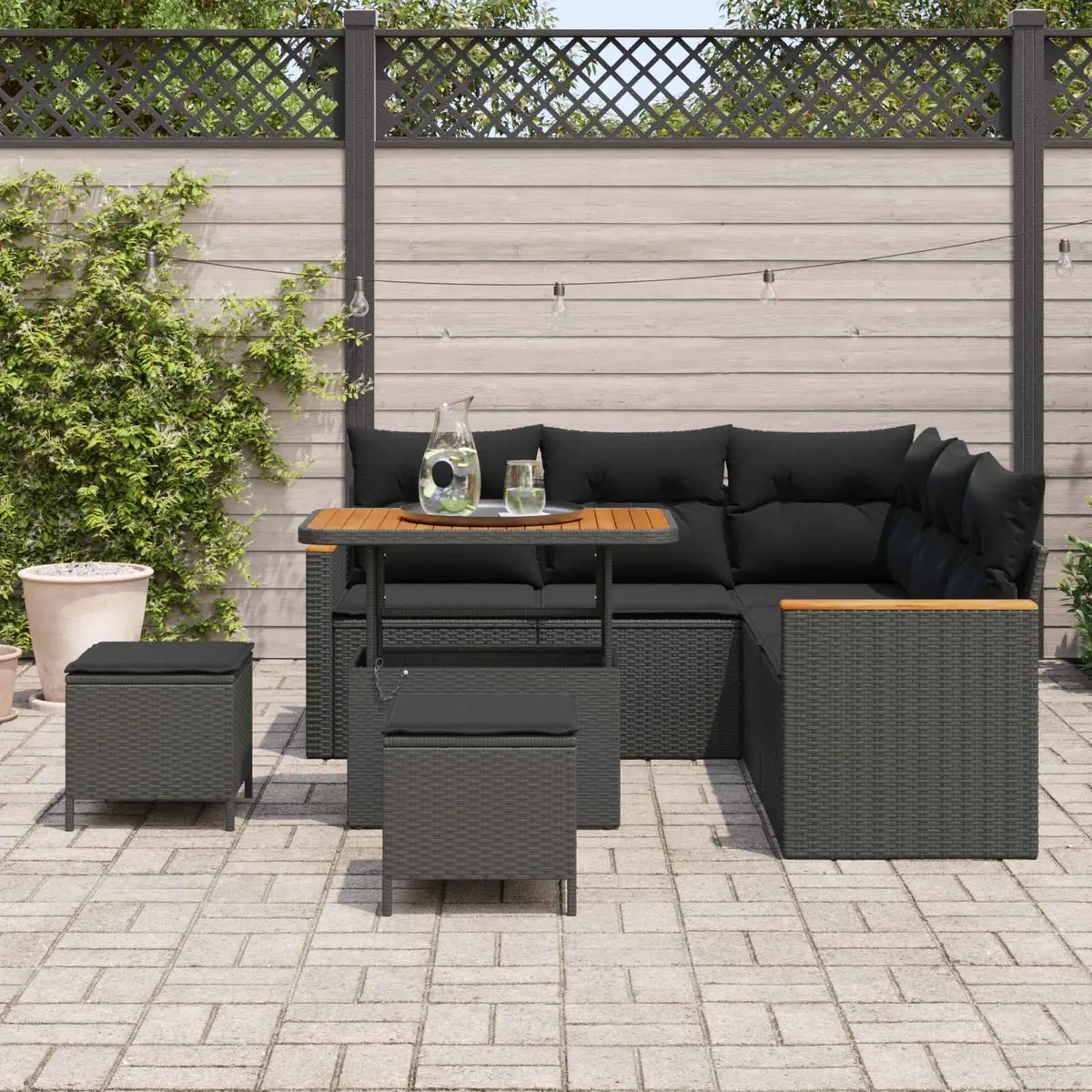 Garden Sofa Set 8 Piece Outdoor Patio Furniture Black Poly Rattan Modular Lounge