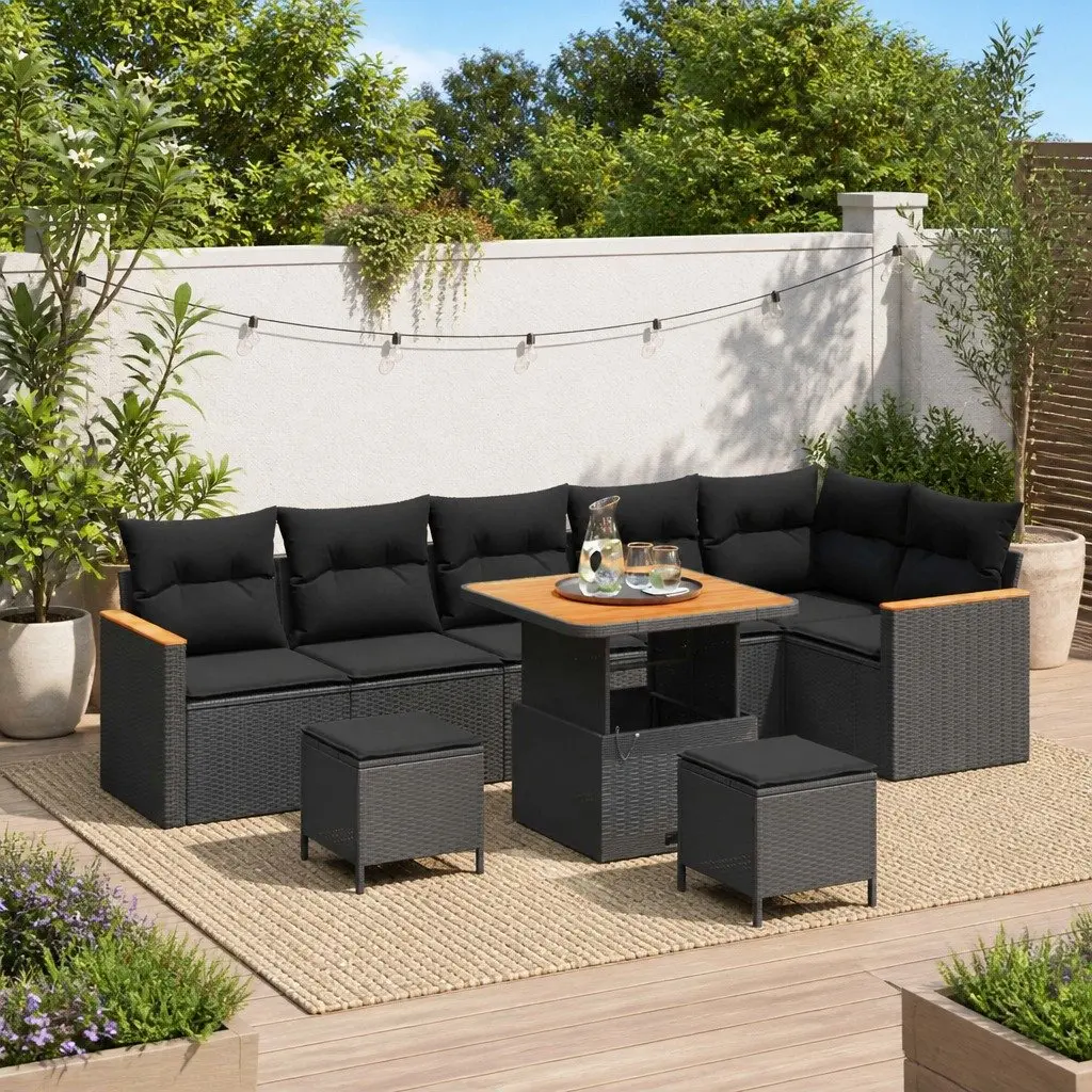 Garden Sofa Set 9 Pieces Black Outdoor Furniture Patio Rattan Sectional Lounge