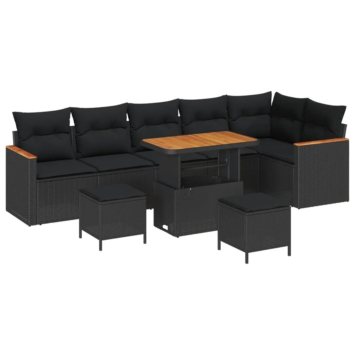 9 pcs Black Outdoor Sofa Set