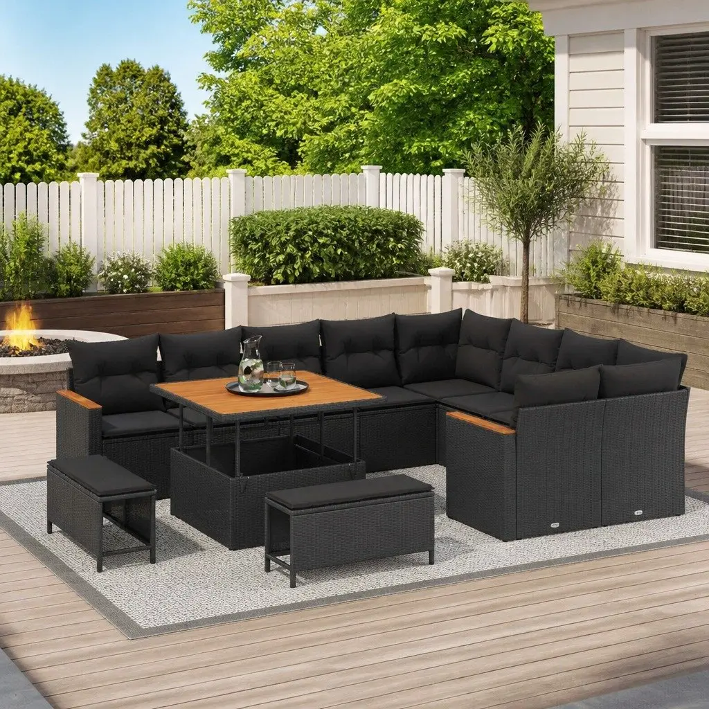 Outdoor Garden Sofa Set 12 Piece Black Poly Rattan Furniture Patio Lounge Suite