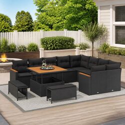 Outdoor Garden Sofa Set 12 Piece Black Poly Rattan Furniture Patio Lounge Suite