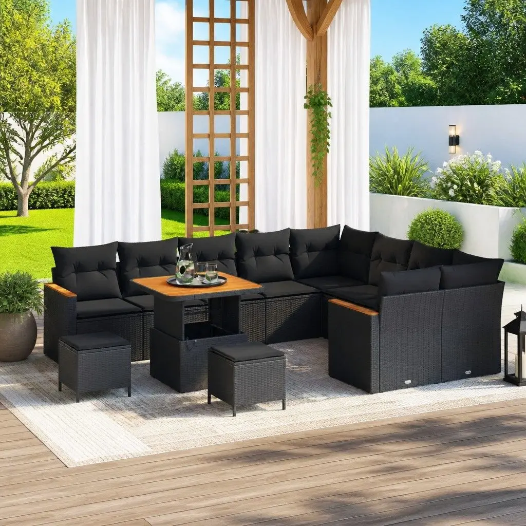 12-Piece Black Garden Sofa Set