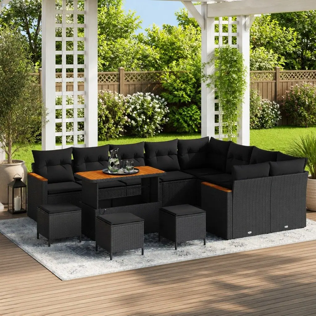Garden Sofa Set 13 Pieces Black Outdoor Furniture Lounger Sectional