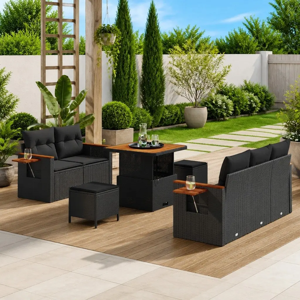 8-Piece Black Modular Garden Sofa Set