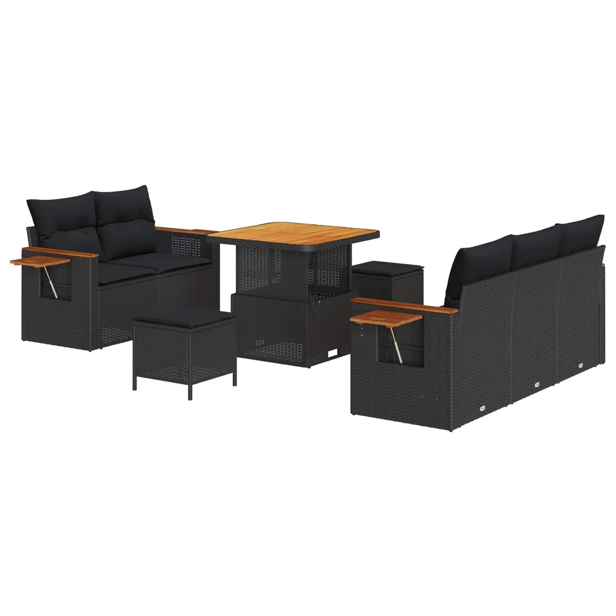8-Piece Black Modular Garden Sofa Set