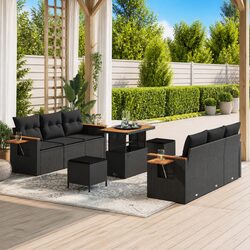 Garden Sofa Set 9 Pieces Outdoor Furniture Modular Black Rattan Patio Seating
