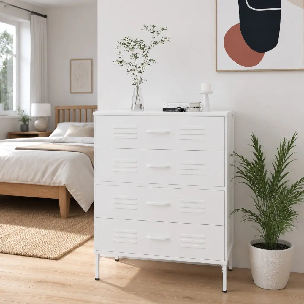 Chest of Drawers White Storage Cabinet Bedroom 80 x 35 x 101.5 cm