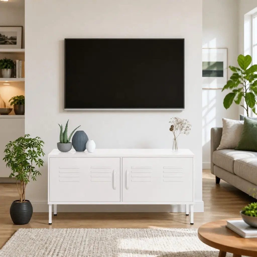 TV Cabinet White Living Room Storage Unit 105 x 35 x 50 cm