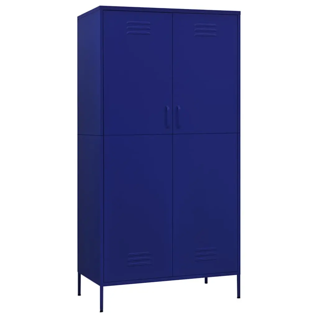 Wardrobe Cabinet Blue Steel Storage Cupboard 90W x 50D x 180H cm 4 Shelves Hanging Rod Organiser