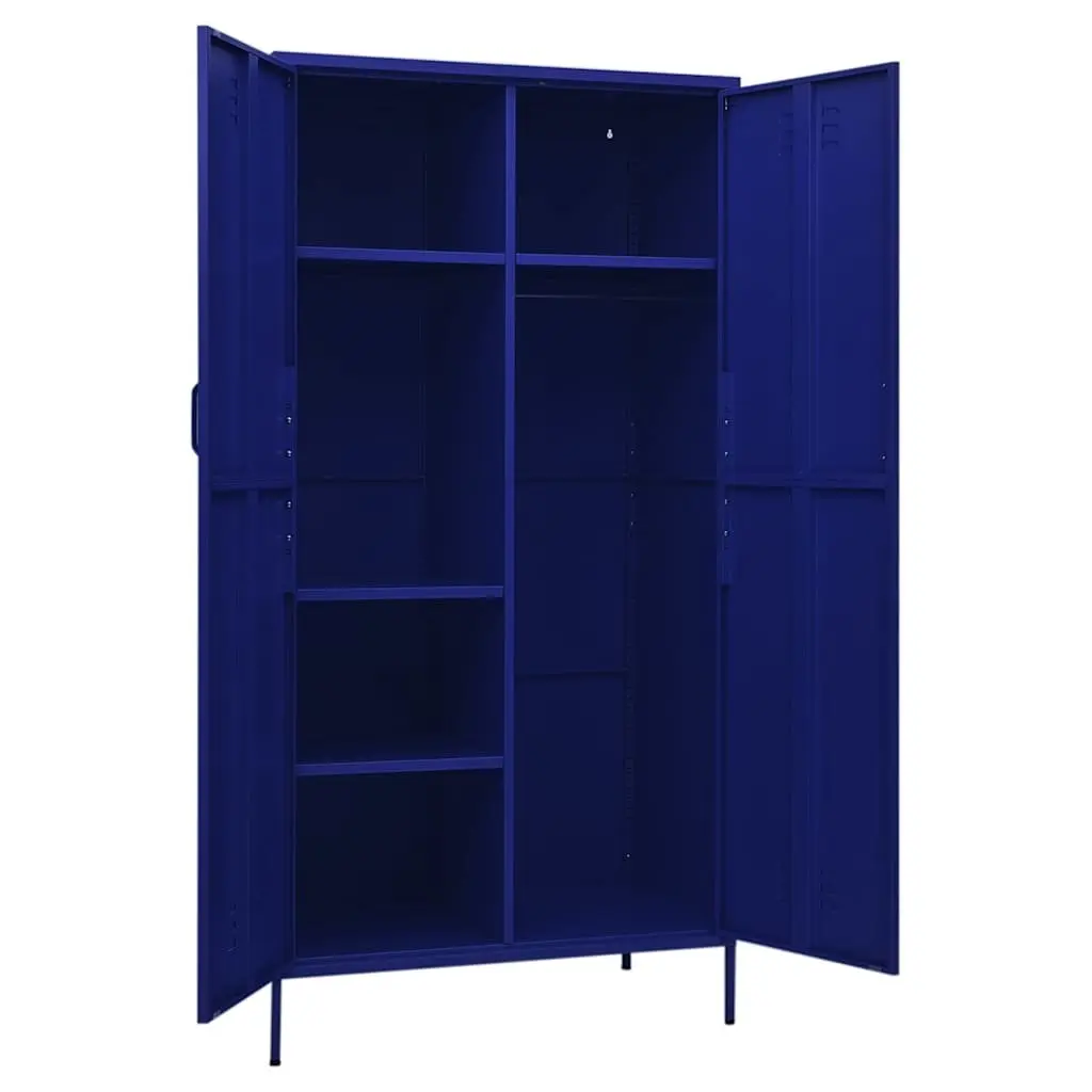Wardrobe Cabinet Blue Steel Storage Cupboard 90W x 50D x 180H cm 4 Shelves Hanging Rod Organiser