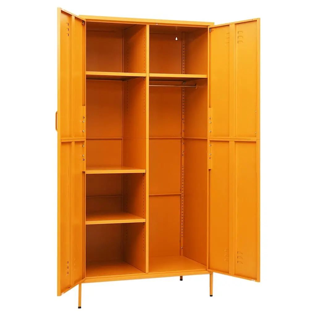 Steel Wardrobe Cabinet Storage Organiser with Adjustable Shelves for Home Use Yellow 90x50x180 cm