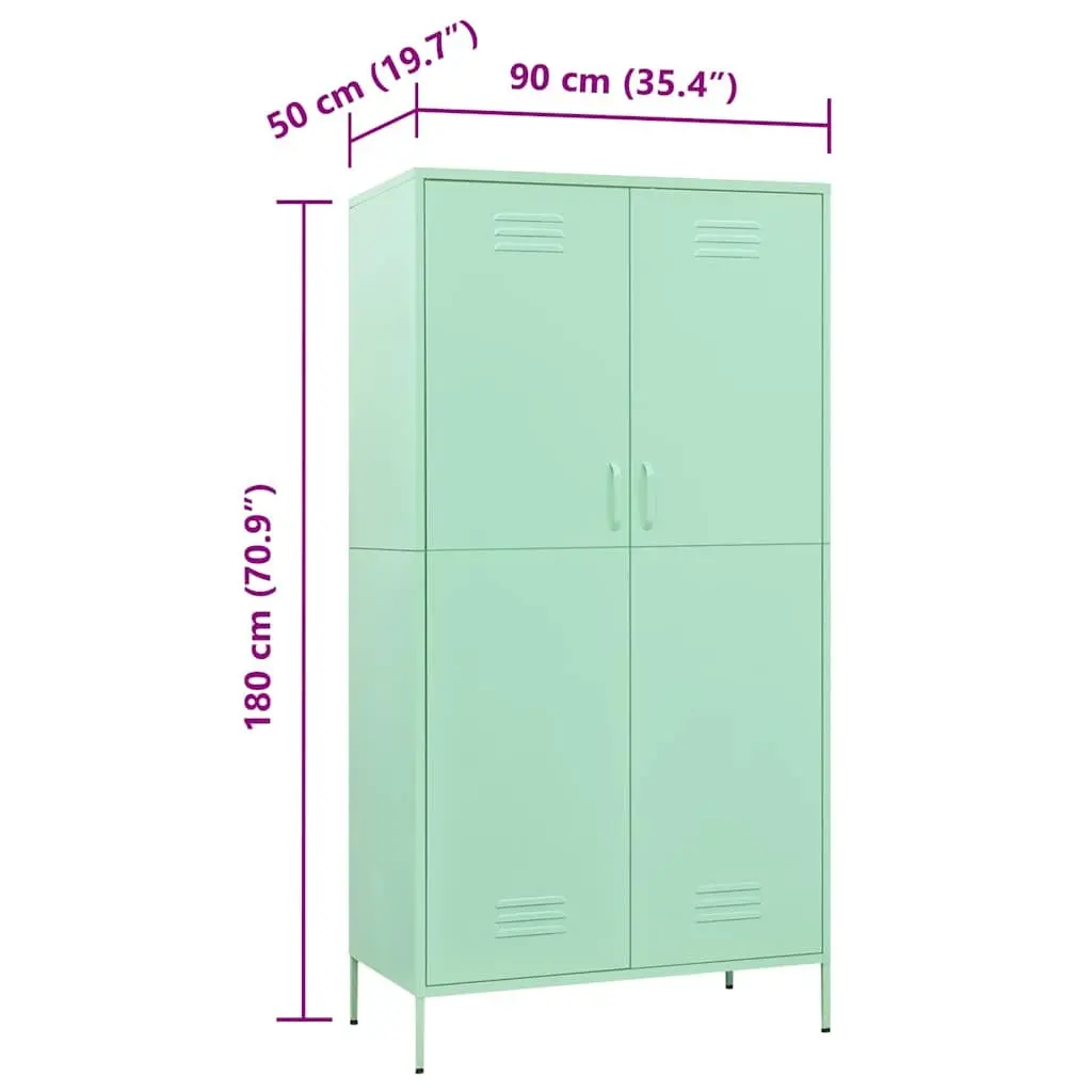 Wardrobe Cabinet Green 90x50x180cm Steel Storage Cupboard