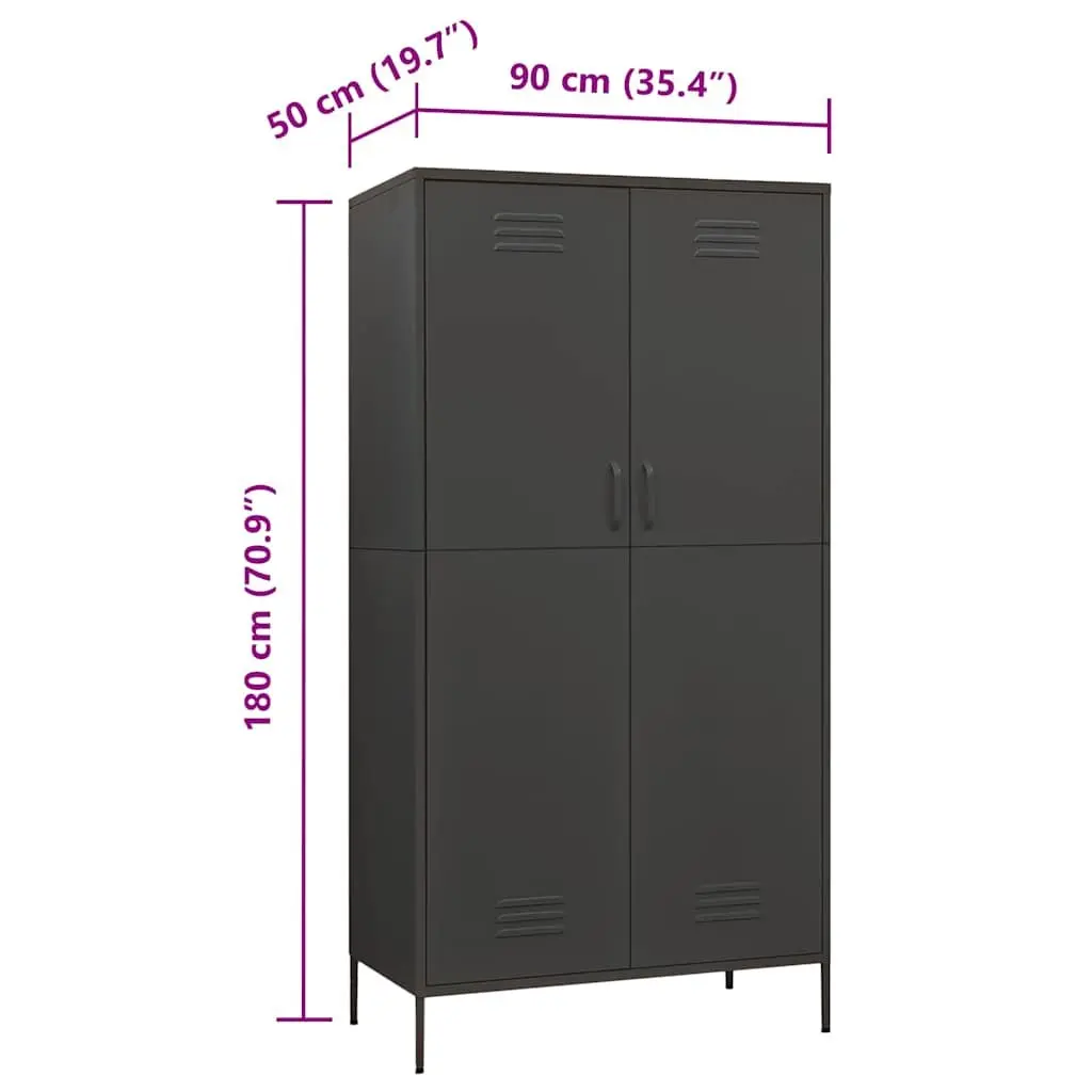 Anthracite Steel Storage Cabinet 90x50x180 cm