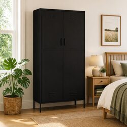 Black Steel Wardrobe Cabinet: 180 cm Tall, 90 cm Wide