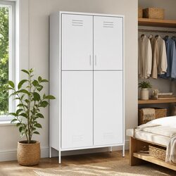 White Steel Wardrobe with Dimensions of 90W x 50D x 180H cm