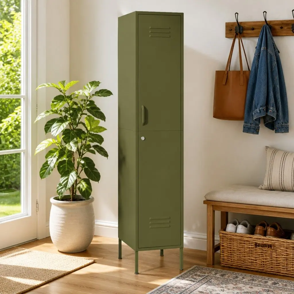 Steel Locker Cabinet for Office Storage with 4 Adjustable Shelves Green