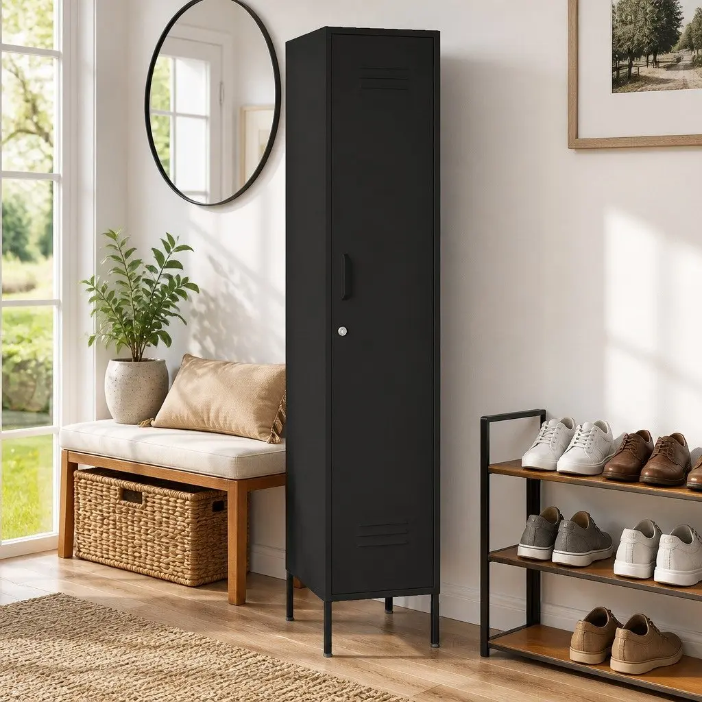 Steel Locker Cabinet for Office or Home 4 Adjustable Shelves Black
